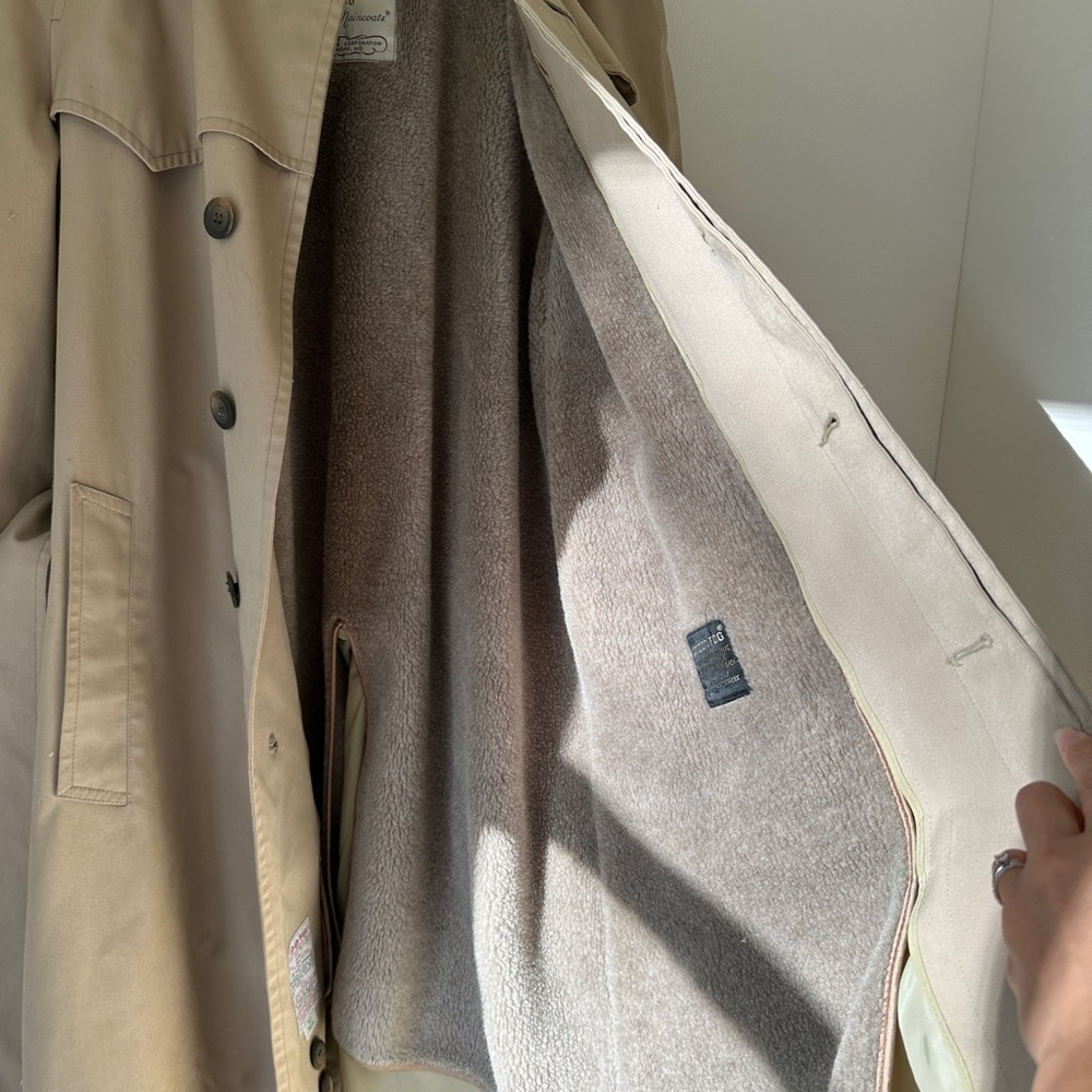 VTG 90s London Fog Unisex Trench Coat Zip In Thermal Liner 40Reg Streetwear Tan - Picture 4 of 14